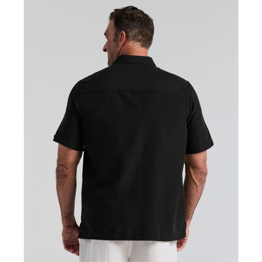 Cubavera Ombre Button Down Embroidered Panel Short Sleeve Shirt Jet Black Small - Picture 4 of 6